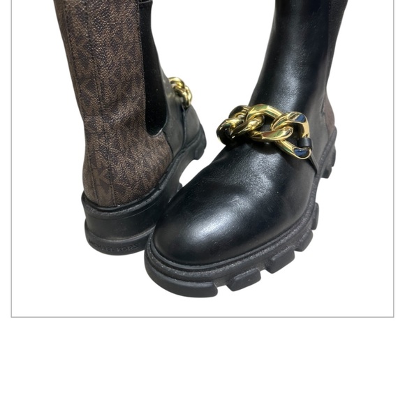 Michael Kors Black and Gold Chelsea Booties with Chain Accent - Picture 2 of 8